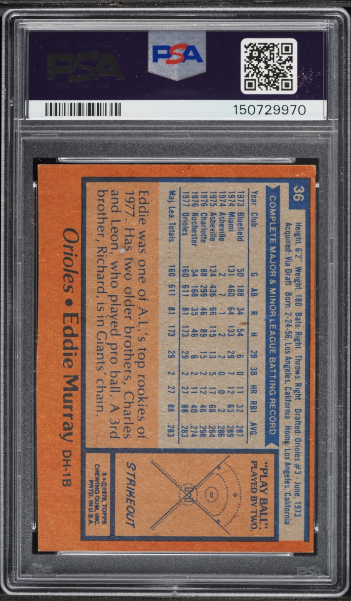 1978 Topps Eddie Murray ROOKIE #36 PSA 3 VG