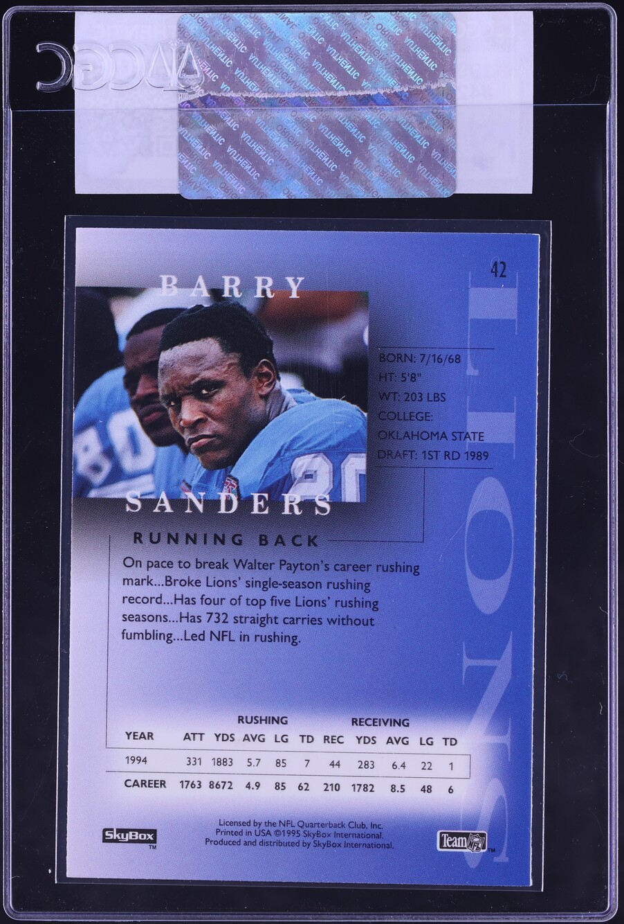 1995 Skybox Premium Barry Sanders #42 CGC AUTH