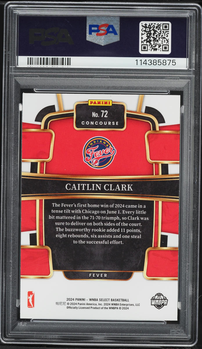 2024 Select WNBA Concourse Caitlin Clark ROOKIE #72 PSA 9 MINT