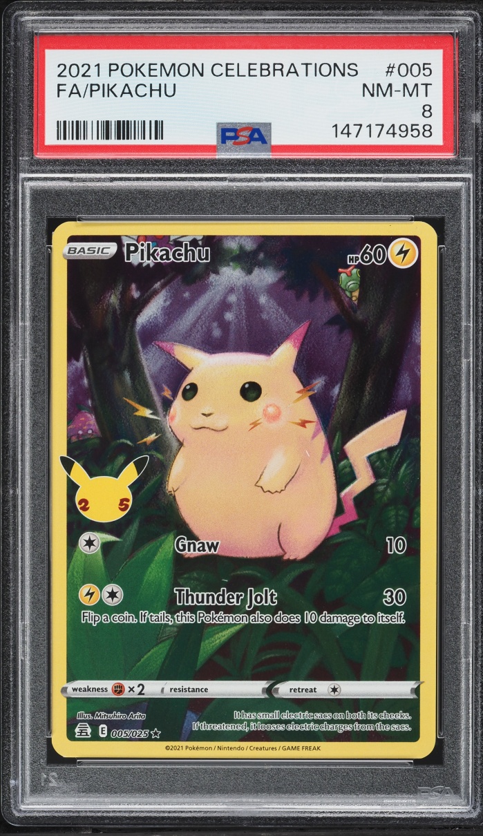 2021 Pokemon Sword & Shield Celebrations Full Art Pikachu #5 PSA 8 NM-MT