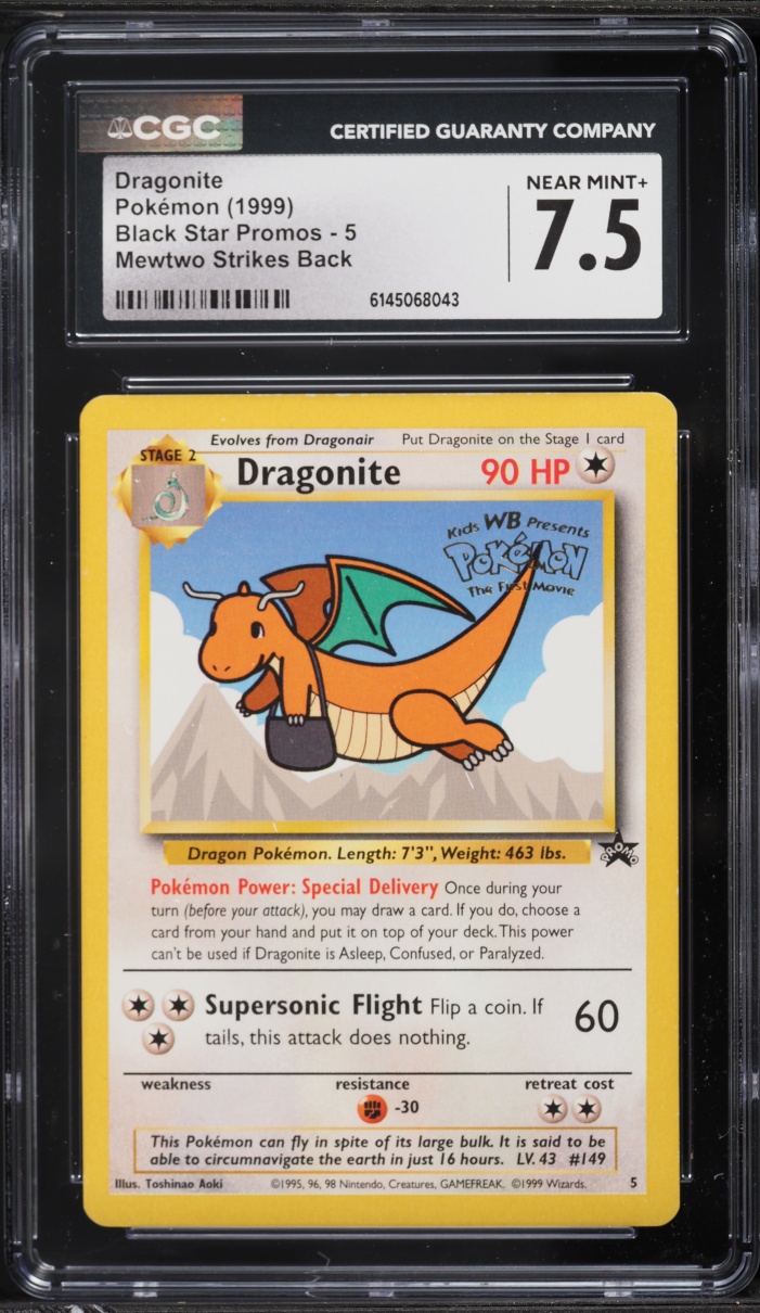 1999 Pokemon Promo Mewtwo Strikes Back Dragonite #5 CGC 7.5 NRMT+