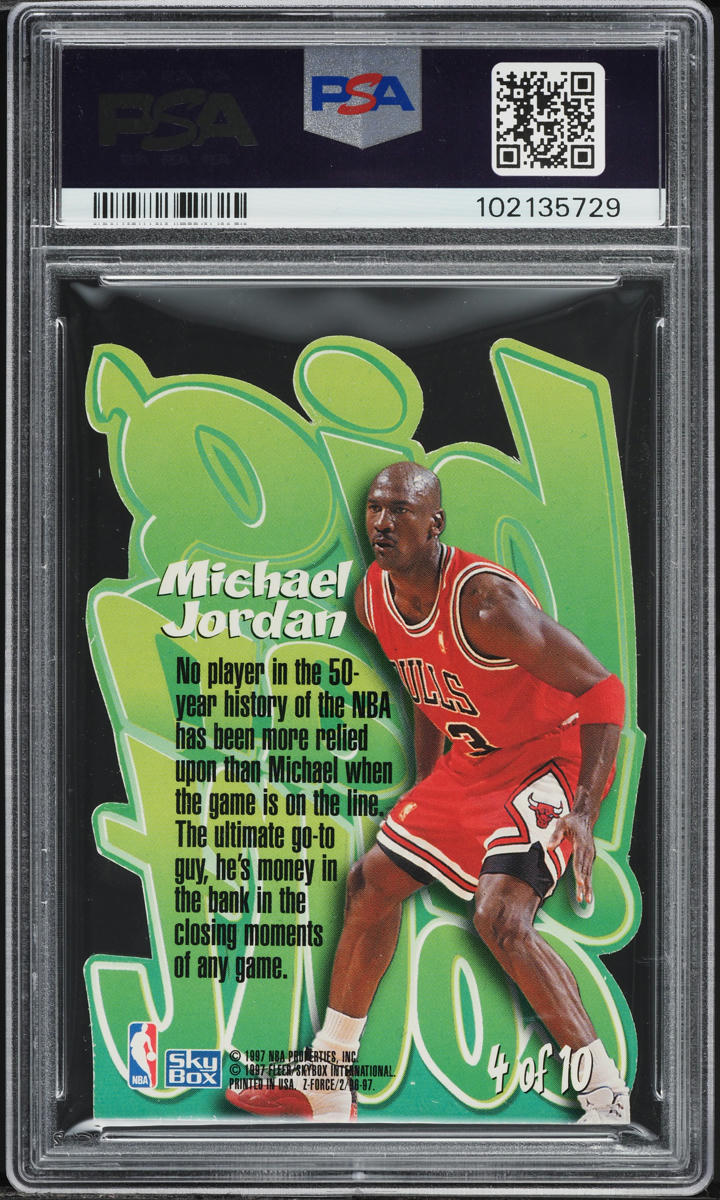 1996 Skybox Z-Force Big Men On Court Z Peat Die-Cut Michael Jordan #4 PSA 7 NRMT