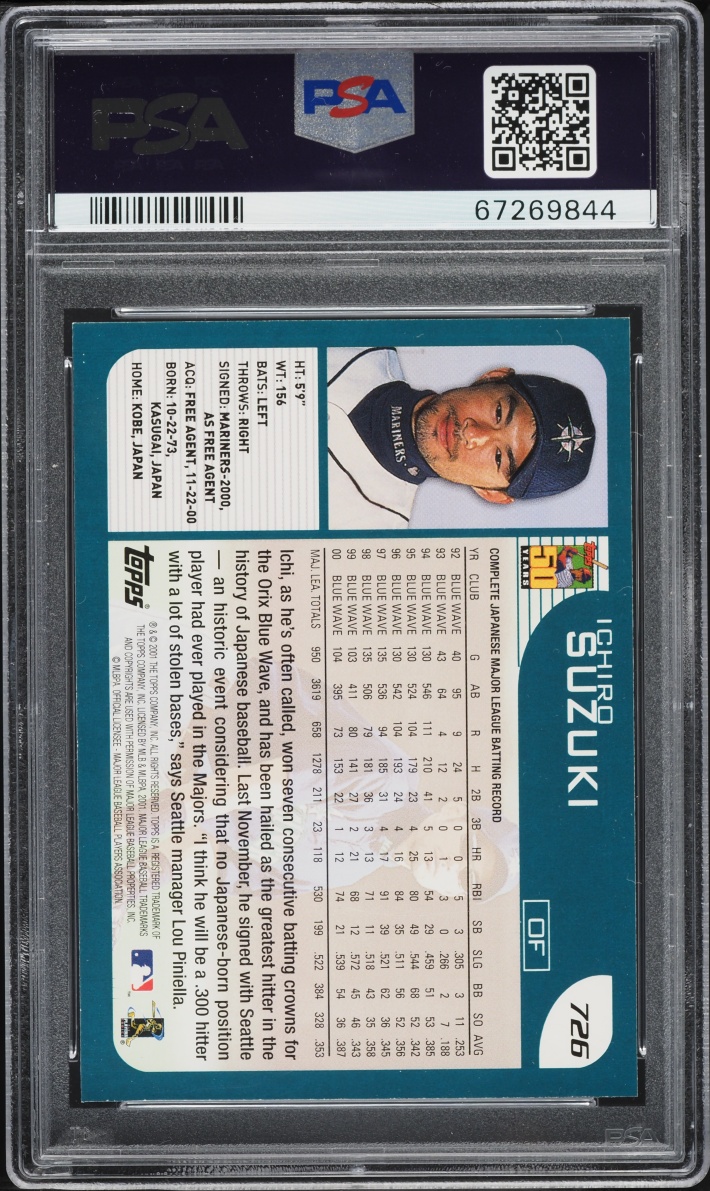 2001 Topps Ichiro Suzuki ROOKIE #726 PSA 7 NRMT