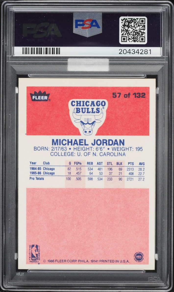 1986 Fleer Basketball Michael Jordan ROOKIE #57 MBA PSA 6 EXMT