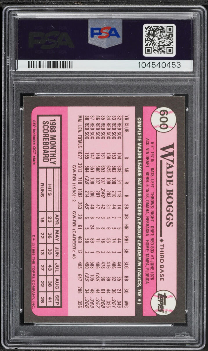 1989 Topps Tiffany Wade Boggs #600 PSA 7.5 NRMT+