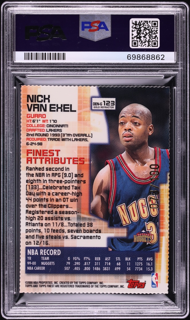 2000 Finest Gold Refractor Nick Van Exel /100 #123 PSA 10 GEM MINT - Photo 2