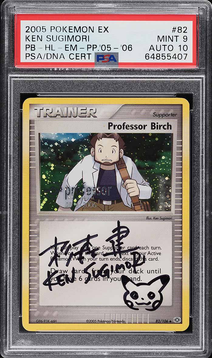 2005 Pokemon EX Emerald Holo Professor Birch Ken Sugimori AUTO DNA 10 #82 PSA 9