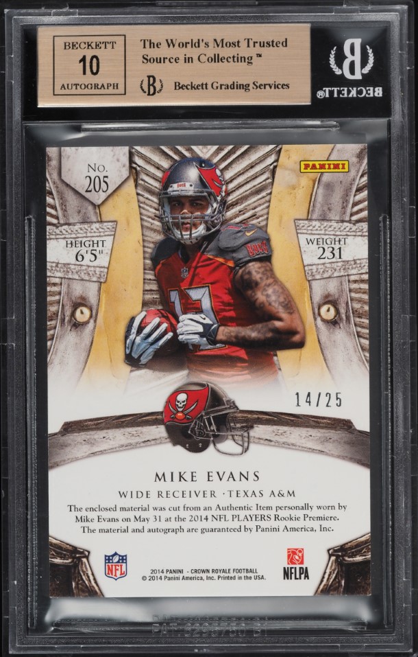 2014 Crown Royale Purple Mike Evans ROOKIE PATCH AUTO /25 #205 BGS 9.5 GEM MINT