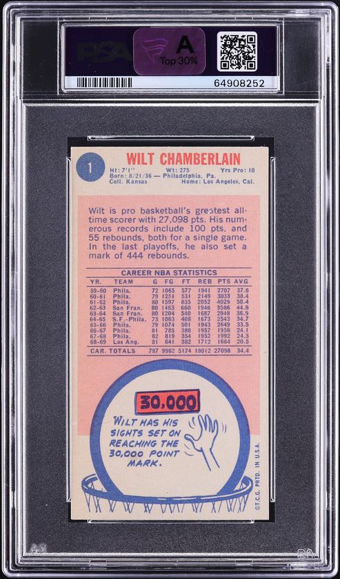 1969 Topps Basketball Wilt Chamberlain #1 PSA 5 EX