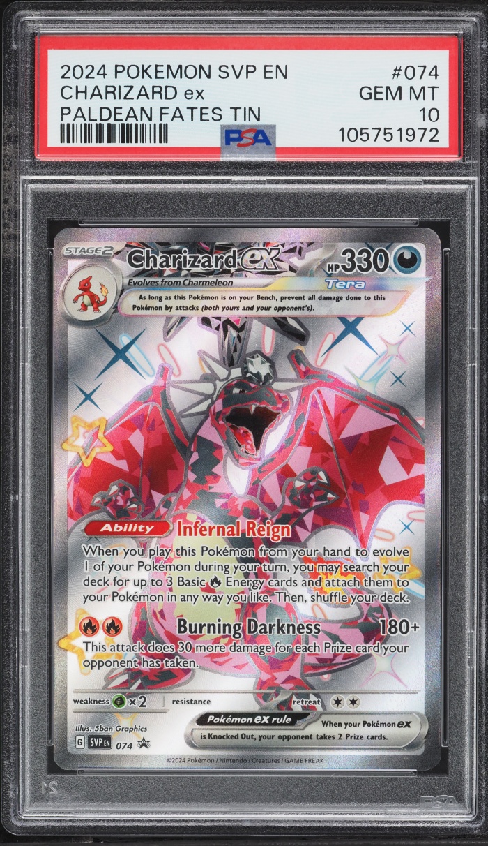 2024 Pokemon Scarlet & Violet Promo Paldean Fates Tin Charizard ex #74 PSA 10 GEM MINT