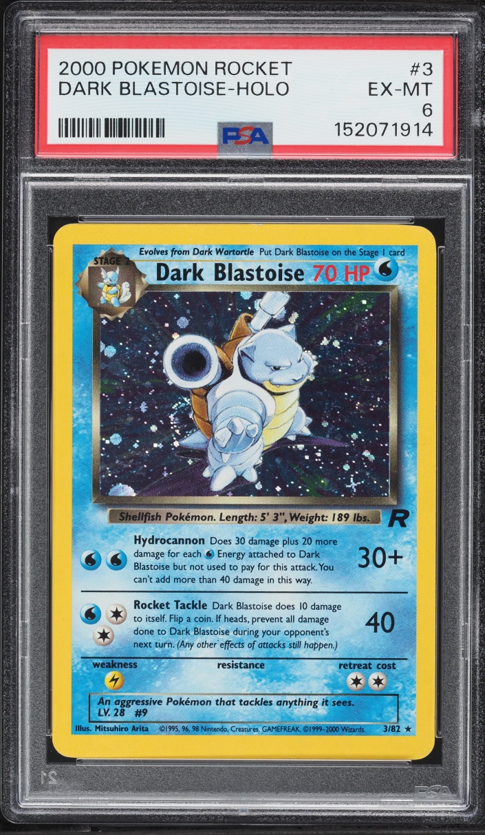 2000 Pokemon Team Rocket Holo Dark Blastoise #3 PSA 6 EXMT