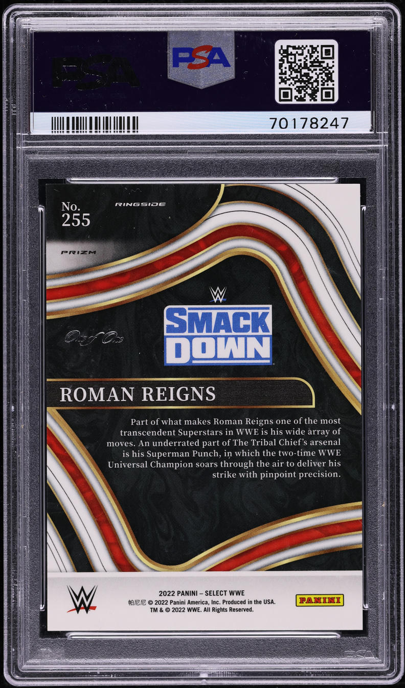 2022 Select WWE Ringside Black Prizm Roman Reigns 1/1 #255 PSA 7 NRMT