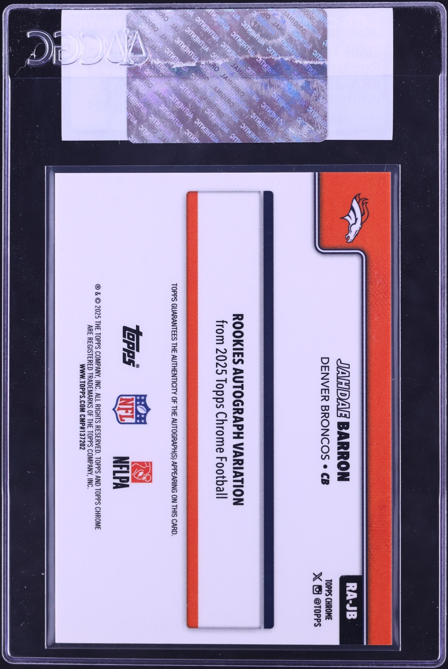 2025 Topps Chrome White Refractor Jahdae Barron ROOKIE AUTO /30 #RA-JB CGC AUTH