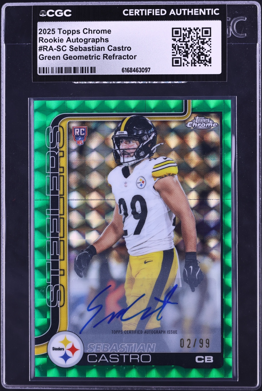 2025 Topps Chrome Green Geometric Refractor Sebastian Castro ROOKIE AUTO /99 #RA-SC CGC AUTH