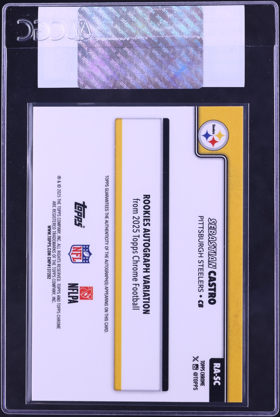 2025 Topps Chrome Green Geometric Refractor Sebastian Castro ROOKIE AUTO /99 #RA-SC CGC AUTH