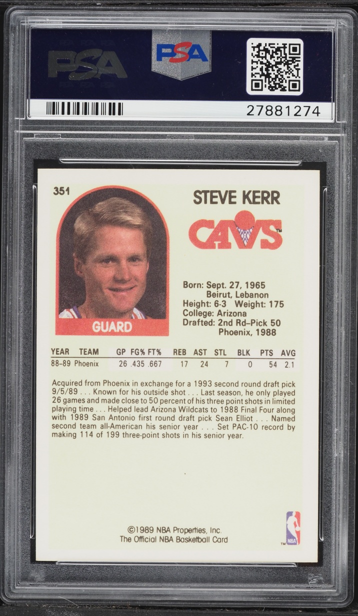 1989 Hoops Steve Kerr ROOKIE #351 PSA 9 MINT