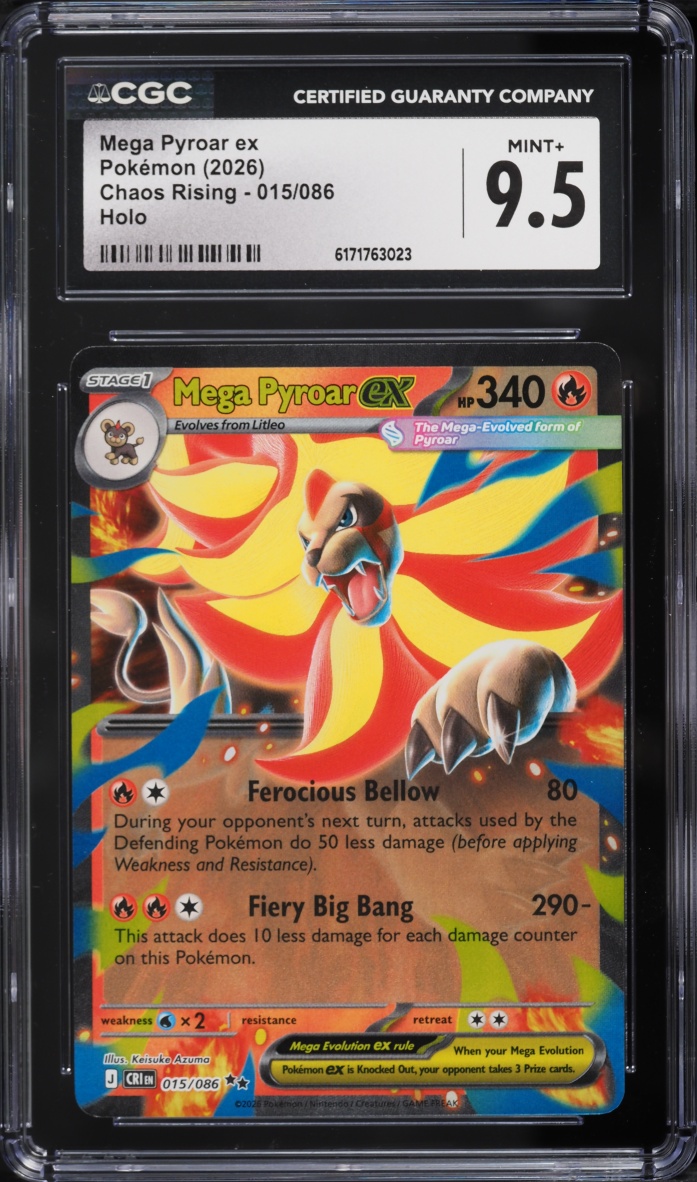 2026 Pokemon Mega Evolution Chaos Rising Holo Mega Pyroar Ex #015 CGC 9.5 MINT+