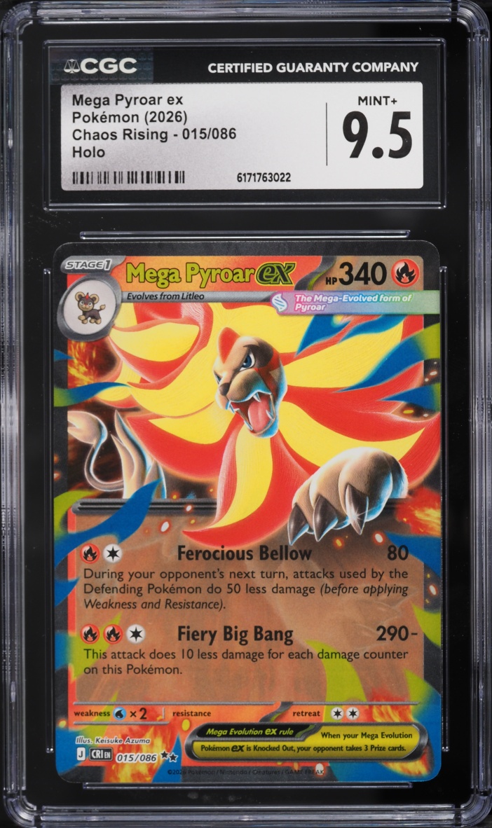 2026 Pokemon Mega Evolution Chaos Rising Holo Mega Pyroar Ex #015 CGC 9.5 MINT+