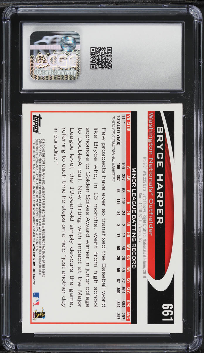 2012 Topps Bryce Harper ROOKIE #661 CGC 9 MINT