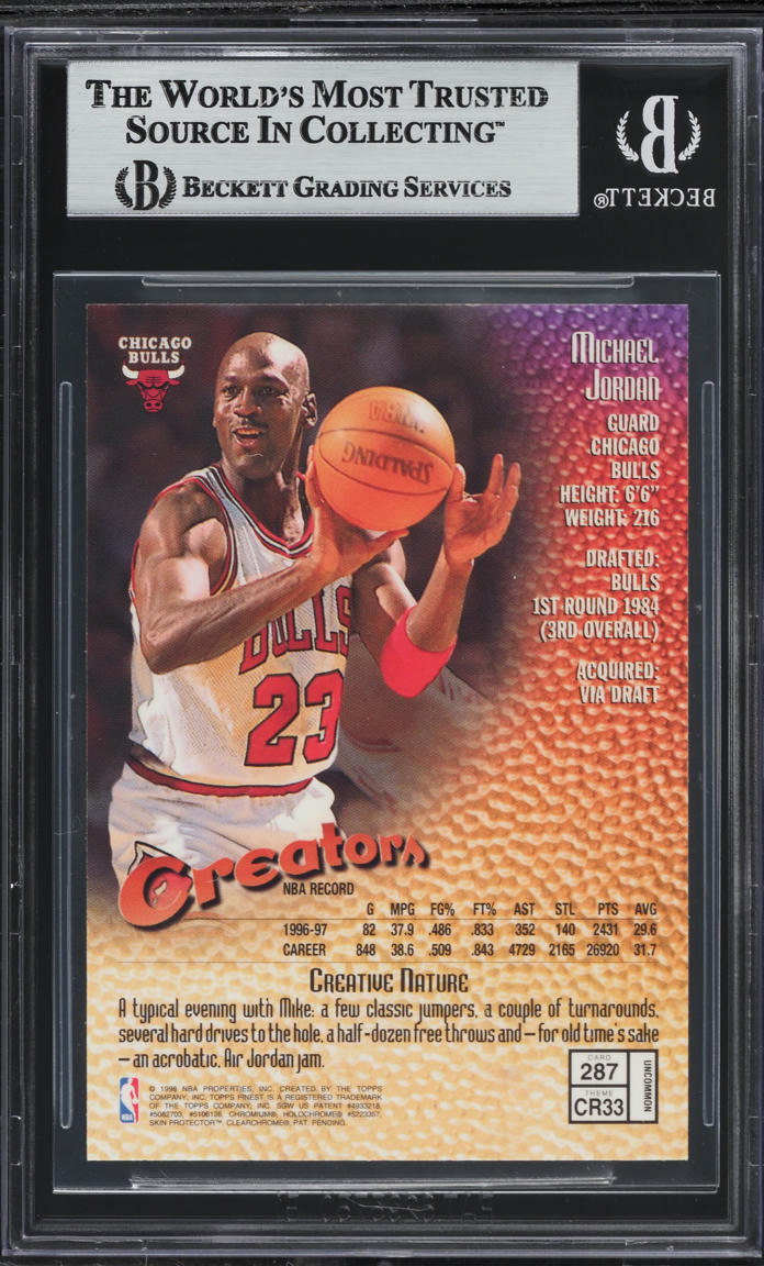 1997 Finest Basketball w/ Coating Michael Jordan #287 BGS 9 MINT
