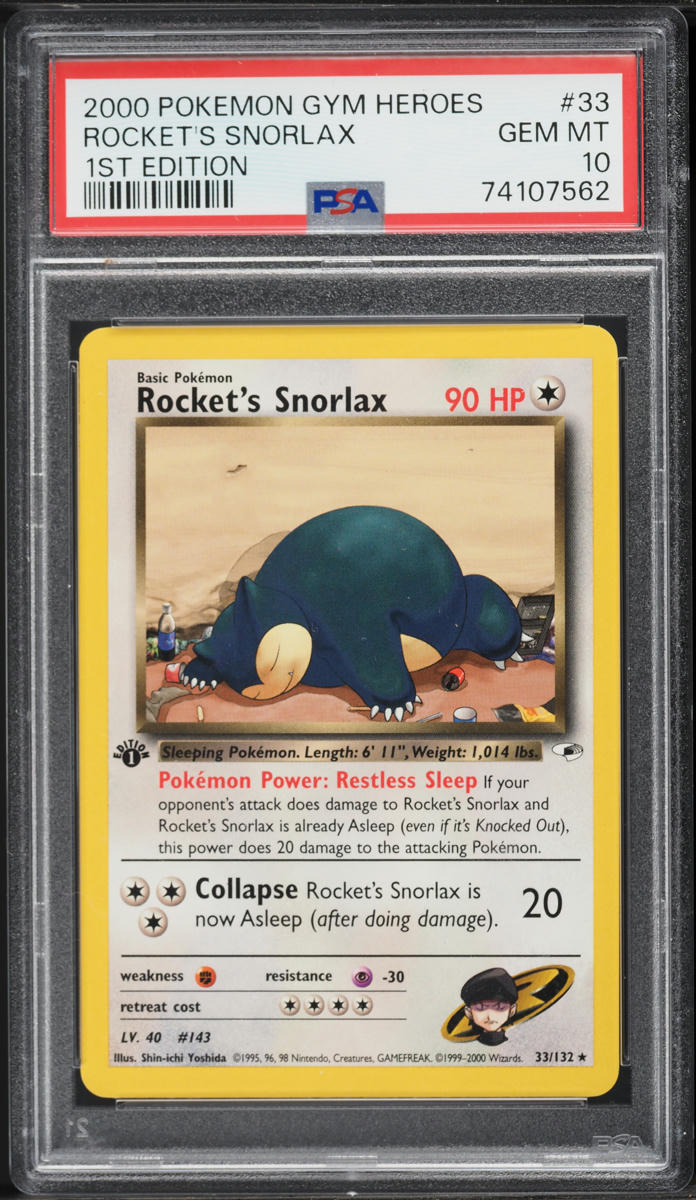 2000 Pokemon Gym Heroes 1st Edition Rocket's Snorlax #33 PSA 10 GEM MINT
