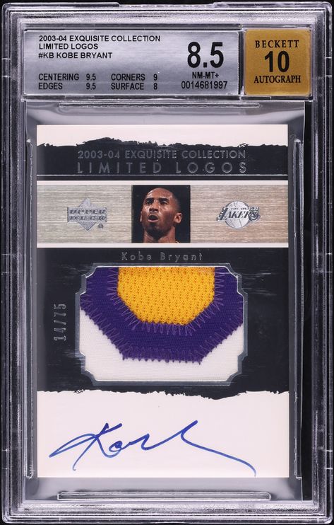 2003 Exquisite Collection Limited Logos Kobe Bryant PATCH AUTO /75 #LLKB BGS 8.5