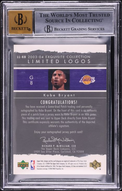 2003 Exquisite Collection Limited Logos Kobe Bryant PATCH AUTO /75 #LLKB BGS 8.5