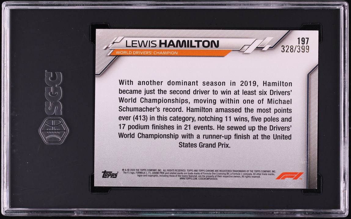 2020 Topps Chrome Formula 1 F1 Purple Refractor Lewis Hamilton /399 #197 SGC 9 MINT - Photo 2