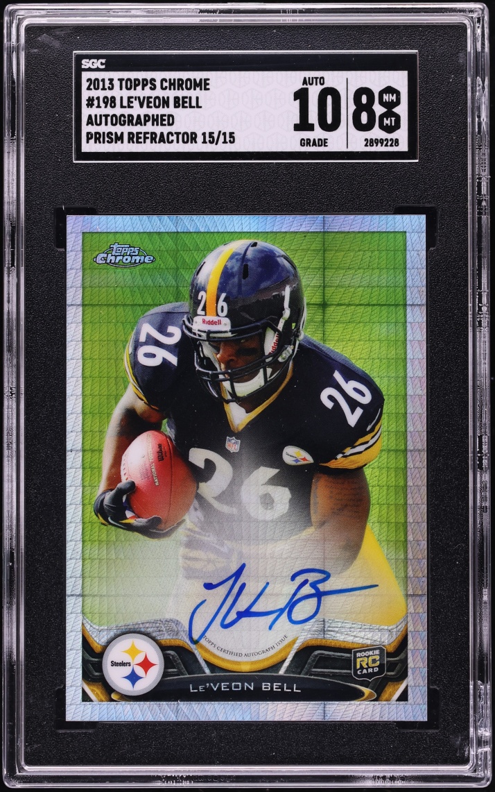 2013 Topps Chrome Prism Refractor Le'Veon Bell ROOKIE AUTO 15/15 #198 SGC 8 NM-MT