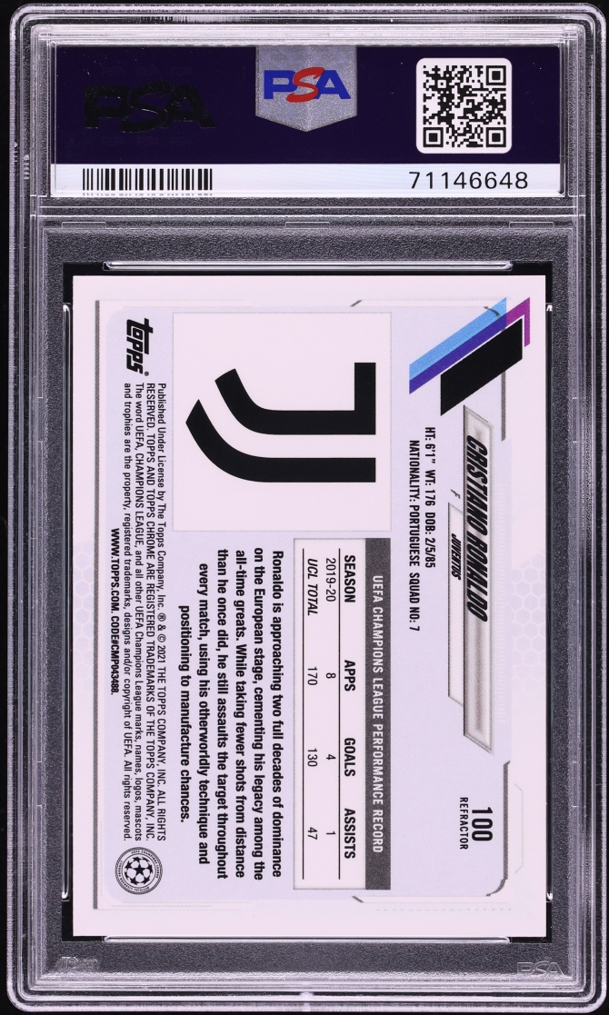 2020 Topps Chrome UEFA Refractor Cristiano Ronaldo #100 PSA 9 MINT - Photo 2