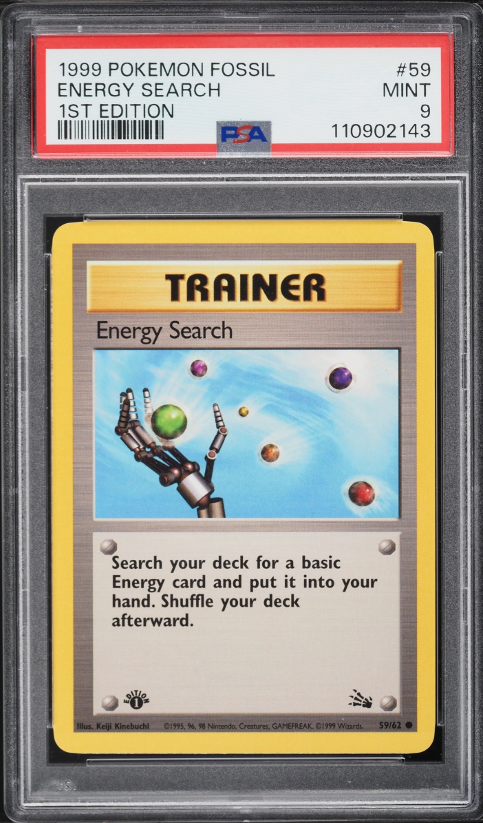 1999 Pokemon Fossil 1st Edition Energy Search #59 PSA 9 MINT