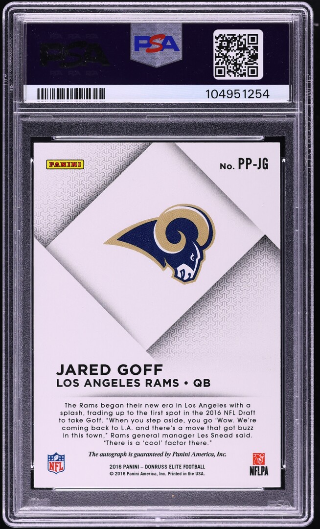 2016 Donruss Elite Pen Pals Jared Goff ROOKIE AUTO #PP-JG PSA 10 GEM MINT