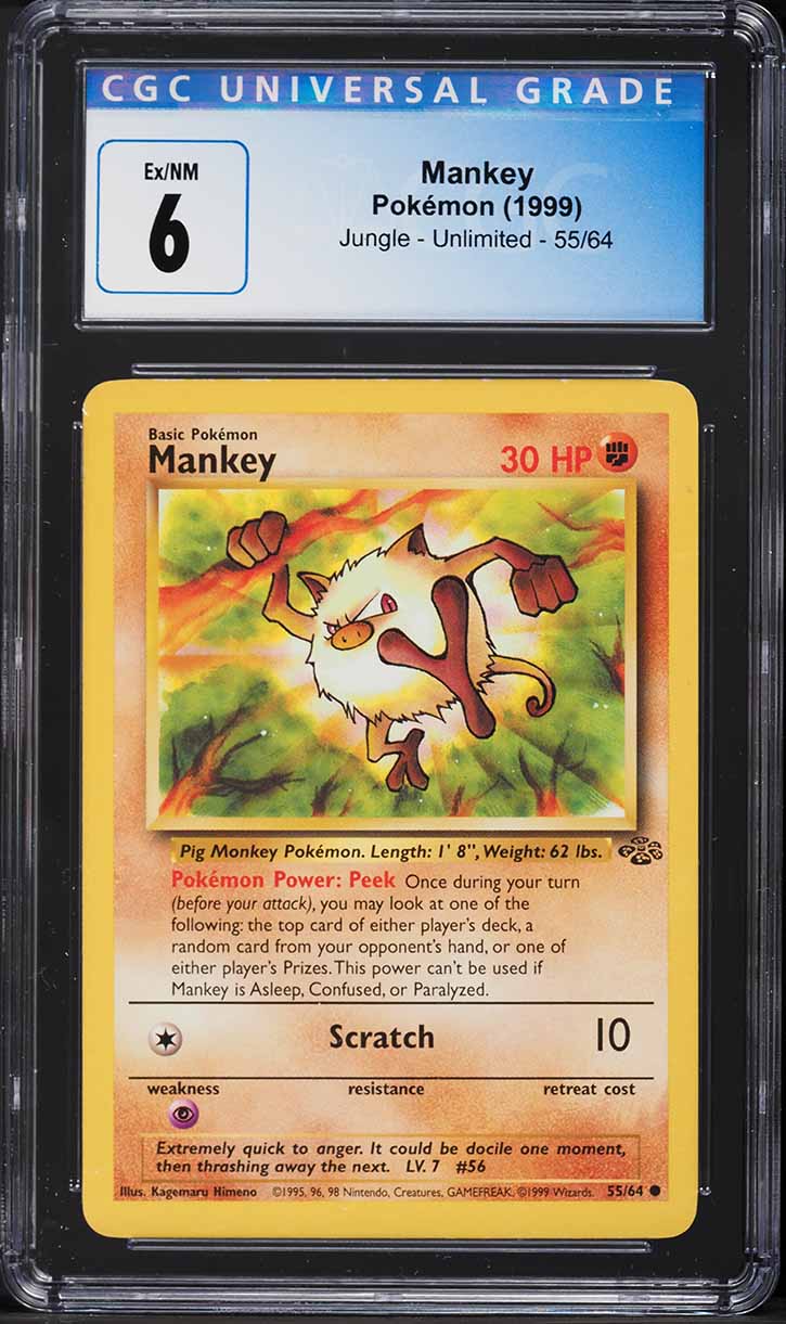 1999 Pokemon Jungle Mankey #55 CGC 6 EXMT