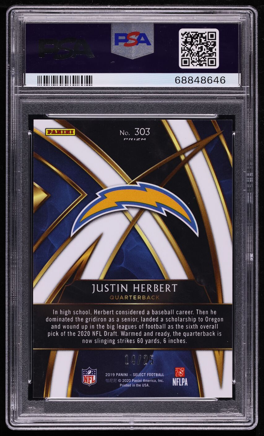 2019 Select '20 XRC Tie-Dye Prizm Justin Herbert ROOKIE /25 #303 PSA 10 GEM MINT
