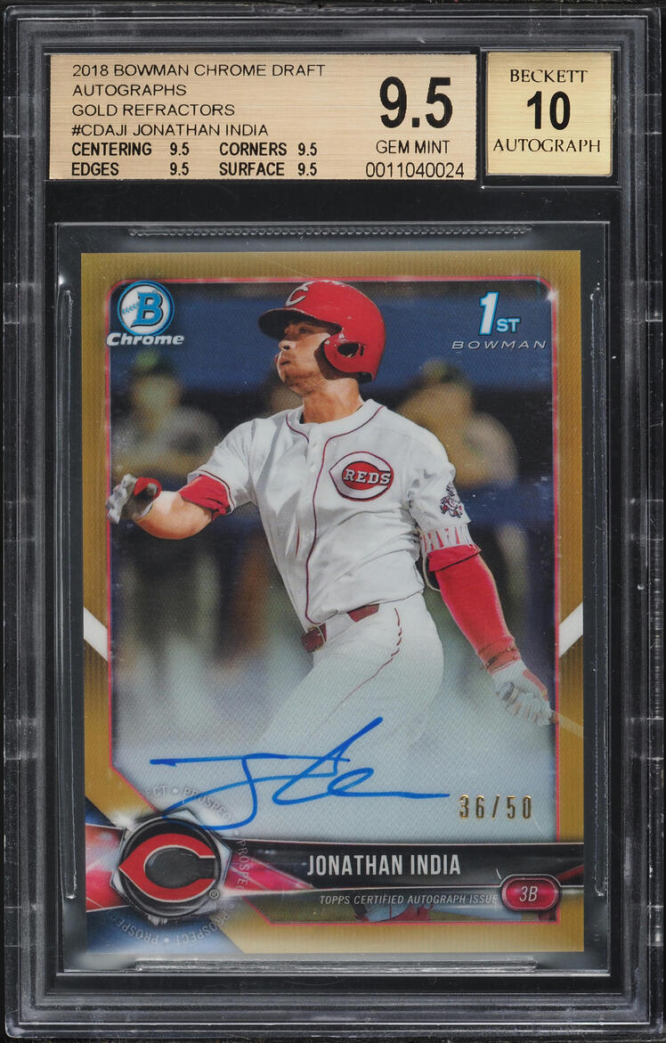 2018 Bowman Chrome Gold Refractor Jonathan India PROSPECT AUTO /50 #CDA-JI BGS 9.5 GEM MINT