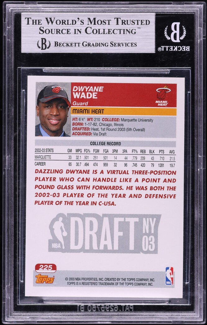 2003 Topps Basketball Dwyane Wade ROOKIE #225 BGS 8.5 NM-MT+