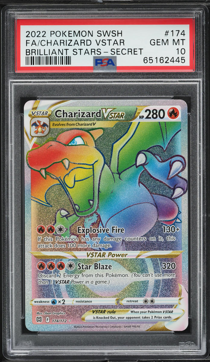 2022 Pokemon SWSH Brilliant Stars Rainbow Rare Charizard VSTAR #174 PSA 10 GEM