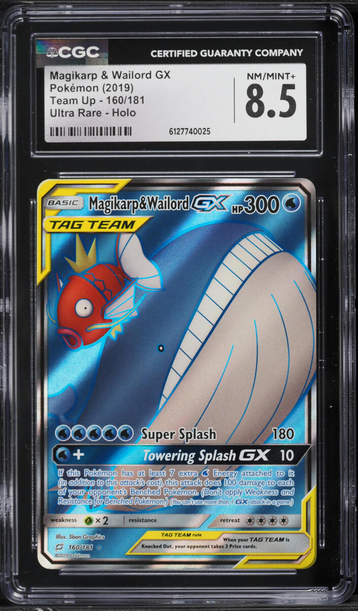 2019 Pokemon Sun & Moon Team Up Full Art Magikarp & Wailord GX #160 CGC 8.5 NM-MT+