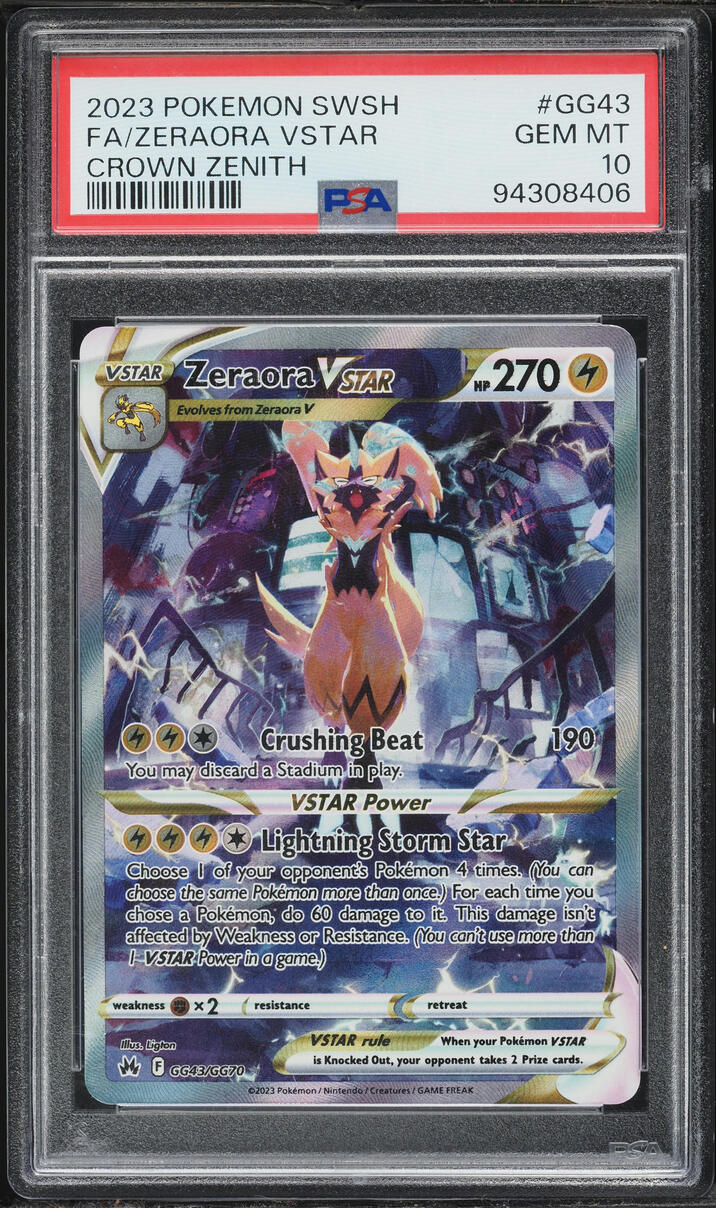 2023 Pokemon Sword & Shield Crown Zenith Full Art Zeraora VSTAR #GG43 PSA 10 GEM MINT