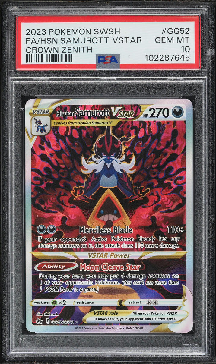 2023 Pokemon Sword & Shield Crown Zenith Alt Art Hisuian Samurott VSTAR #GG52 PSA 10 GEM MINT
