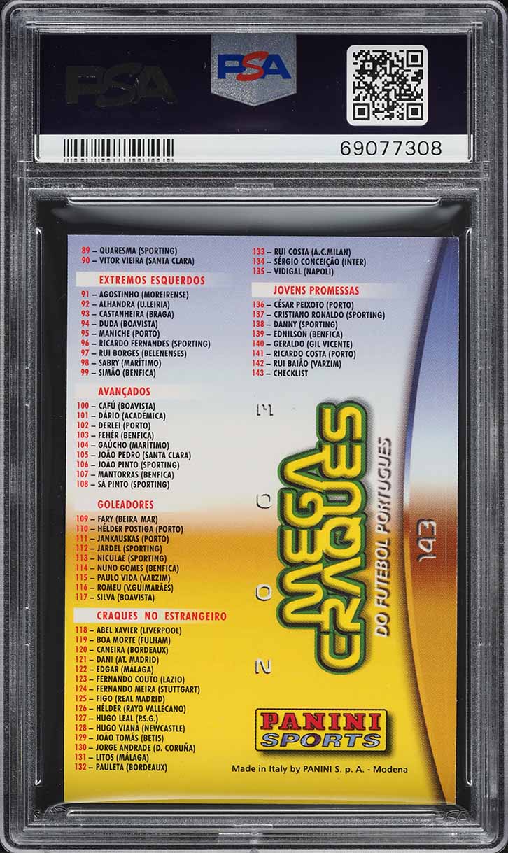 2002 Panini Sports Mega Craques Checklist w/ Cristiano Ronaldo ROOKIE #143 PSA 9