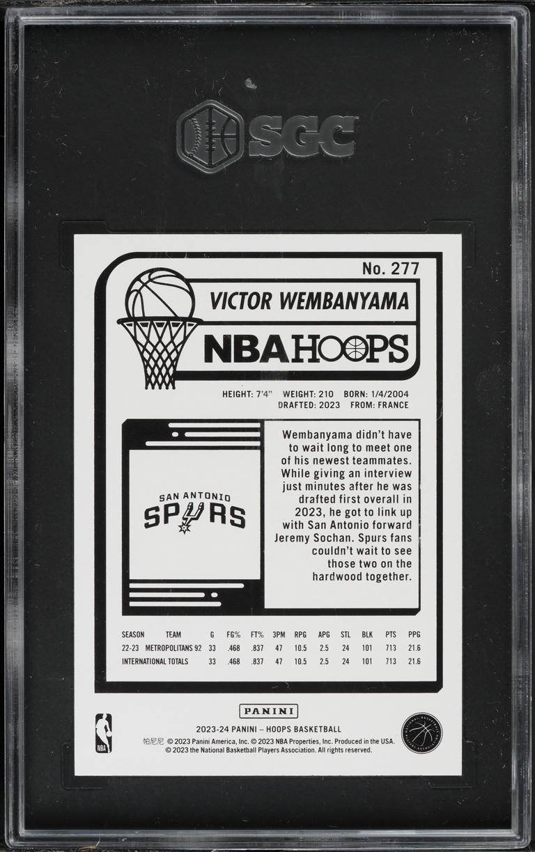 2023 Hoops Victor Wembanyama ROOKIE #277 SGC 9.5 MINT+
