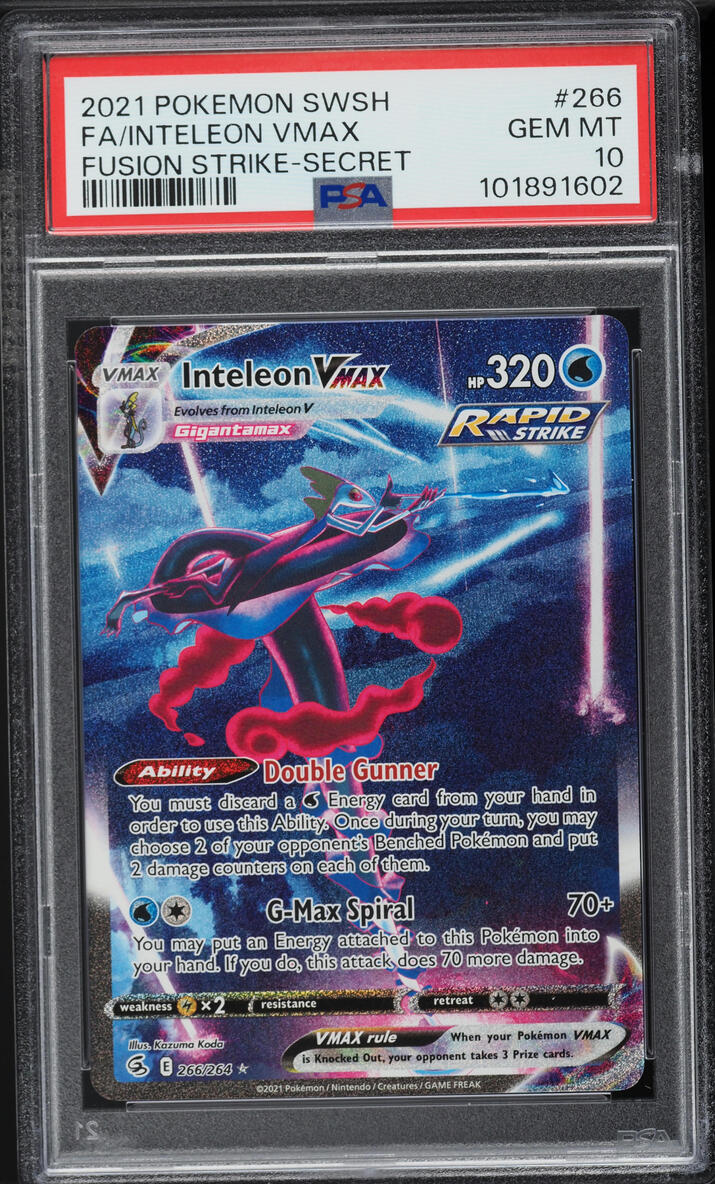 2021 Pokemon Sword & Shield Fusion Strike Full Art Inteleon VMAX #266 PSA 10 GEM MINT
