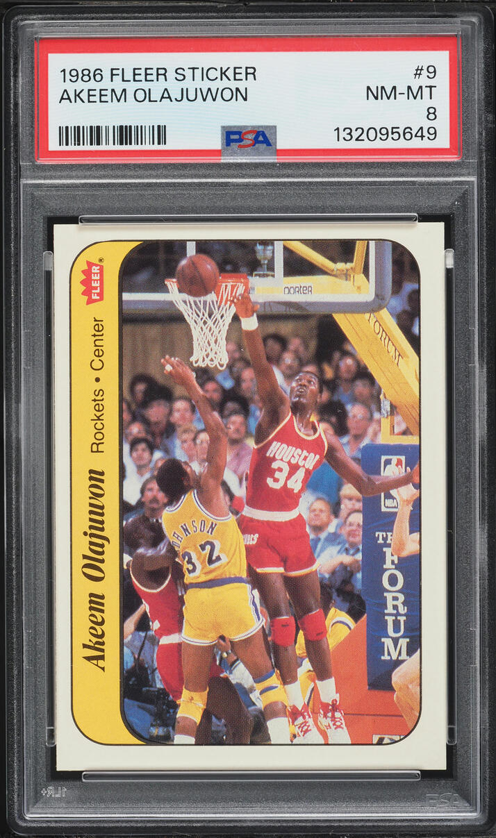 1986 Fleer Sticker Hakeem Olajuwon ROOKIE #9 PSA 8 NM-MT