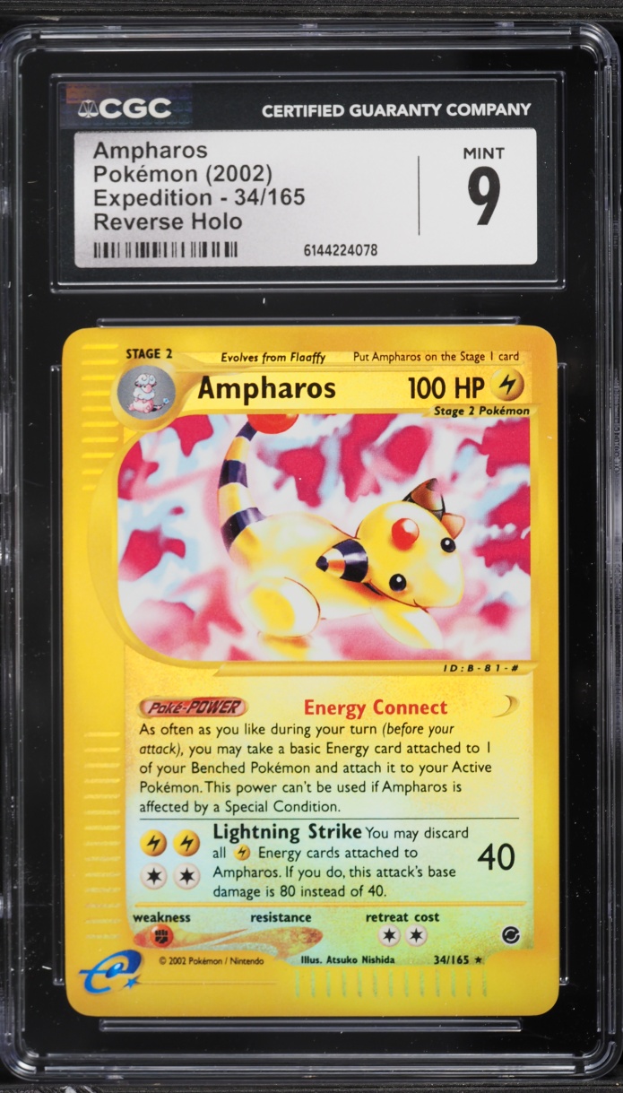 2002 Pokemon Expedition Reverse Holo Ampharos #34 CGC 9 MINT