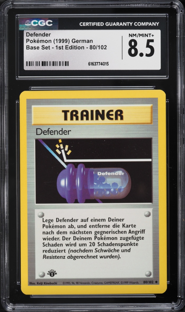 1999 Pokemon German Base Set 1st Edition Defender #80 CGC 8.5 NM-MT+