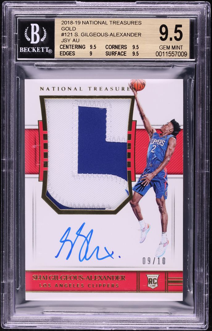 2018 National Treasures Gold Shai Gilgeous-Alexander RC PATCH AUTO /10 BGS 9.5
