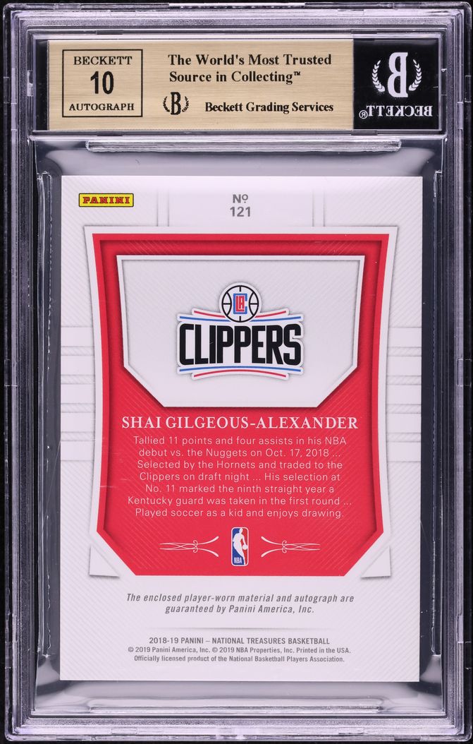 2018 National Treasures Gold Shai Gilgeous-Alexander RC PATCH AUTO /10 BGS 9.5