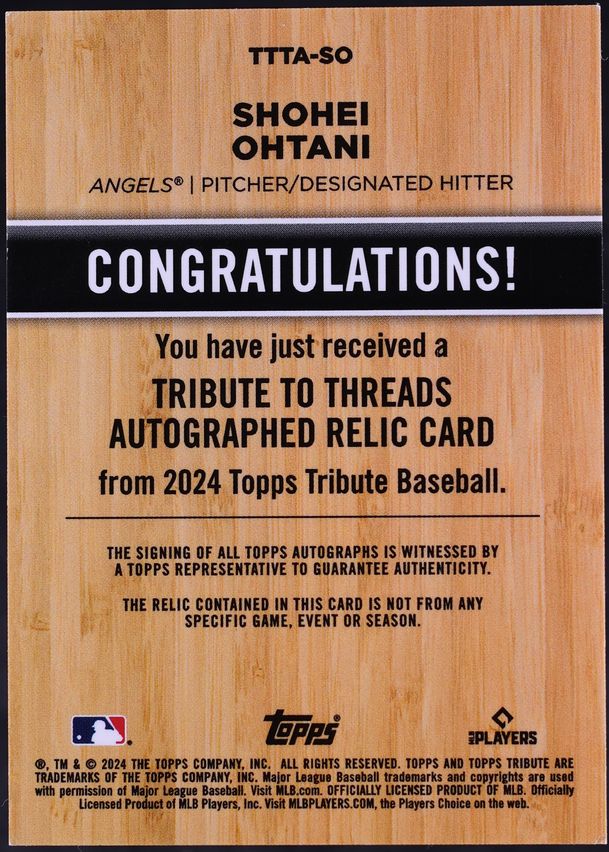 2024 Topps Tribute To The Threads Black Shohei Ohtani PATCH AUTO 1/1 #TTTA-SO CGC AUTH