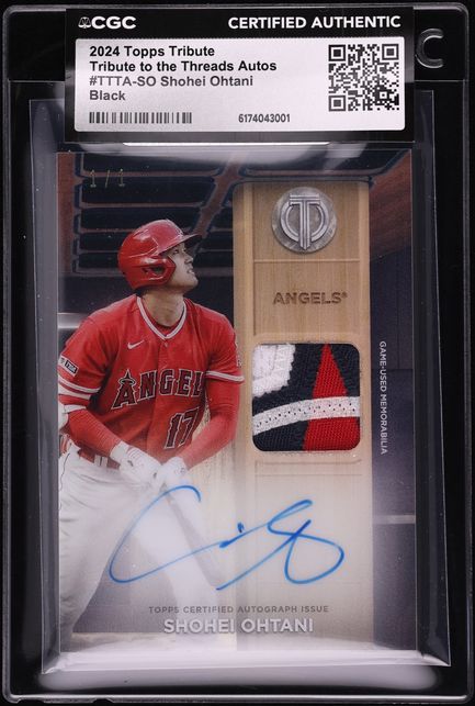 2024 Topps Tribute To The Threads Black Shohei Ohtani PATCH AUTO 1/1 #TTTA-SO CGC AUTH